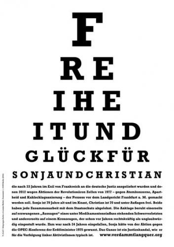 Freiheit und Glück für Sonja und Christian. RZ Frankfurt Plakat